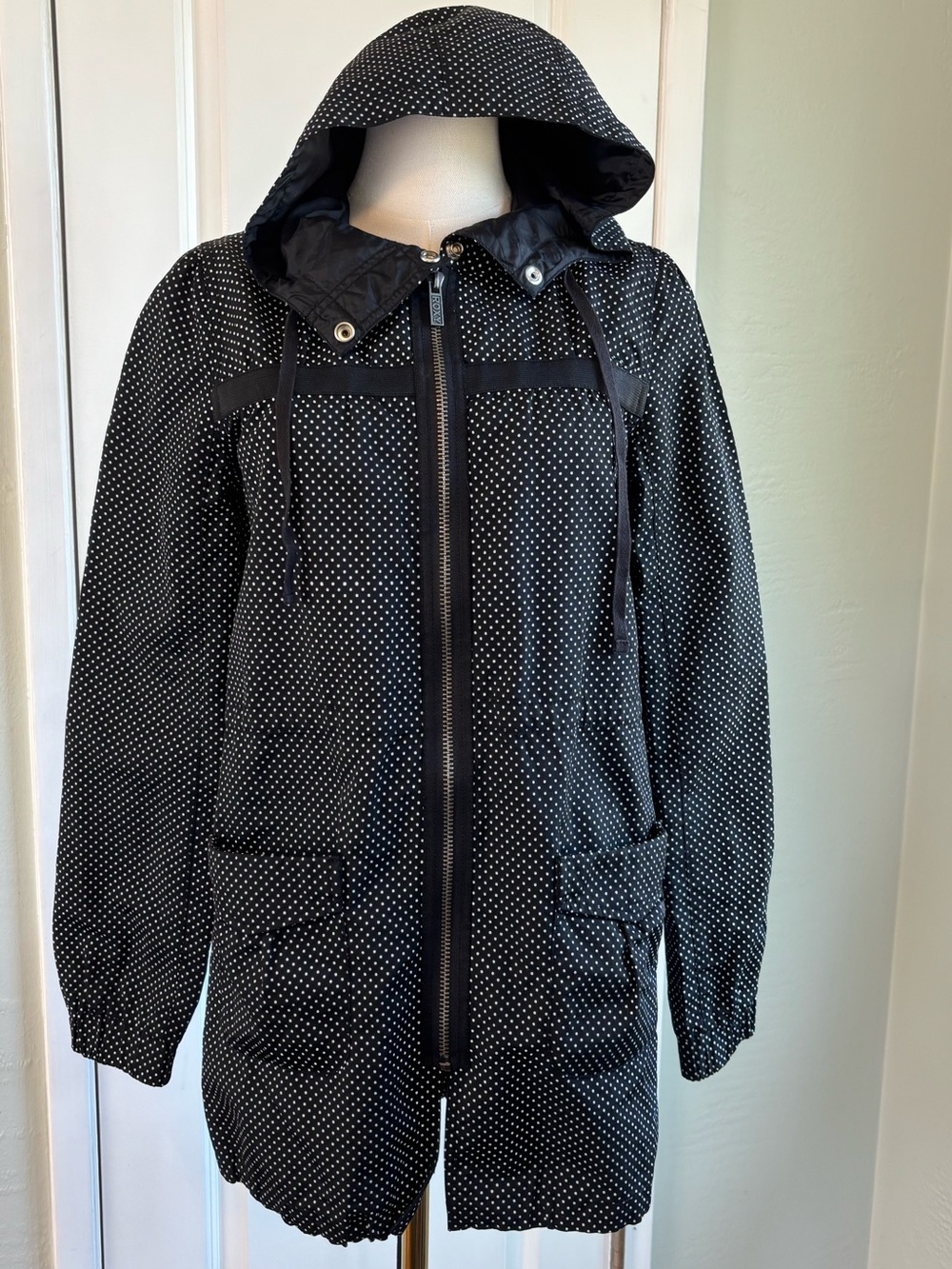 Bundle 2/$30! Roxy Black & White Polka Dot Hooded Coat Sz S
